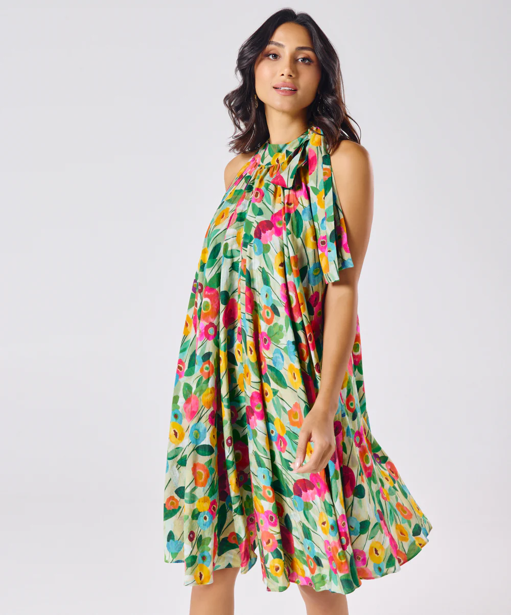 Halter Neck Flouncy Printed Dress - Image 3