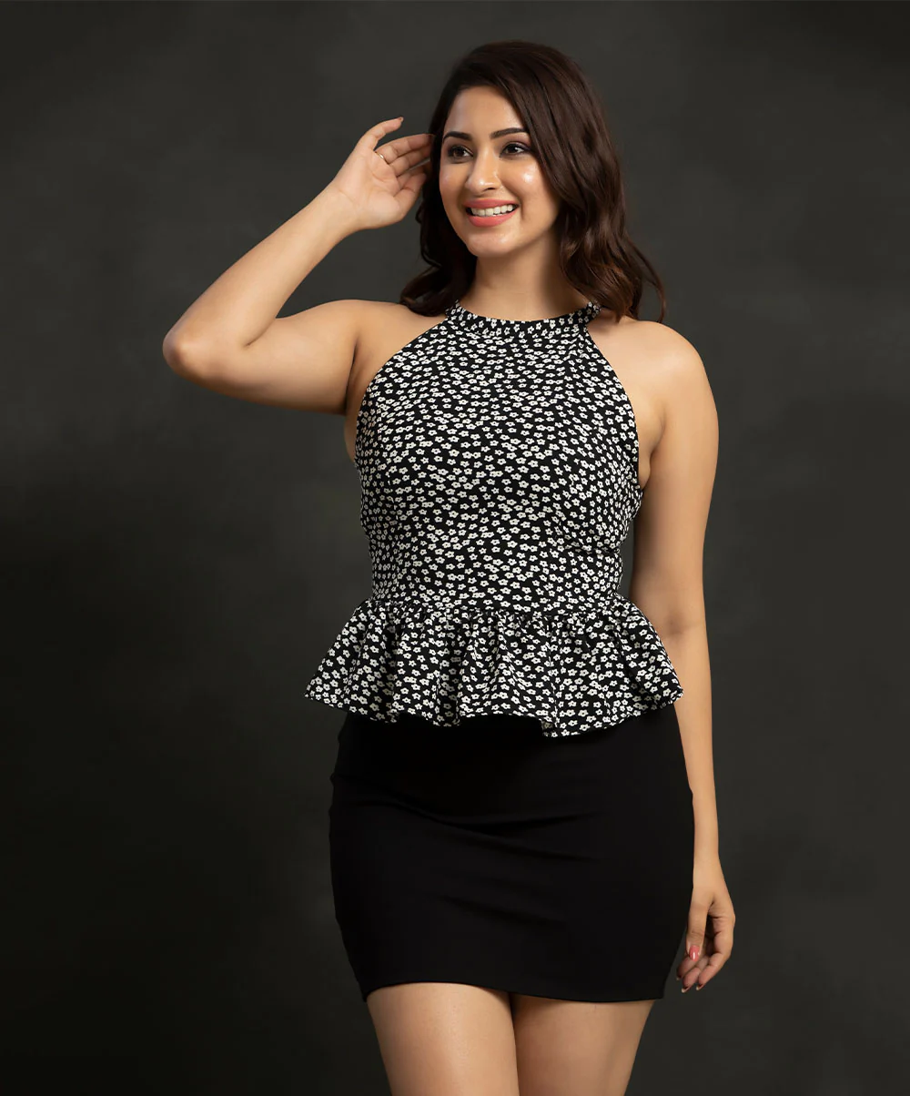 Halter Neck Girly Crop Peplum Top