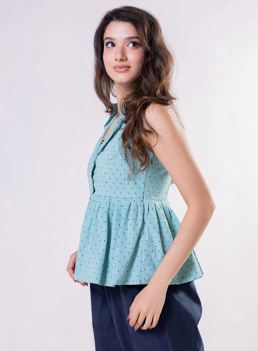 Halter Neck Peplum Blue Top - Image 2