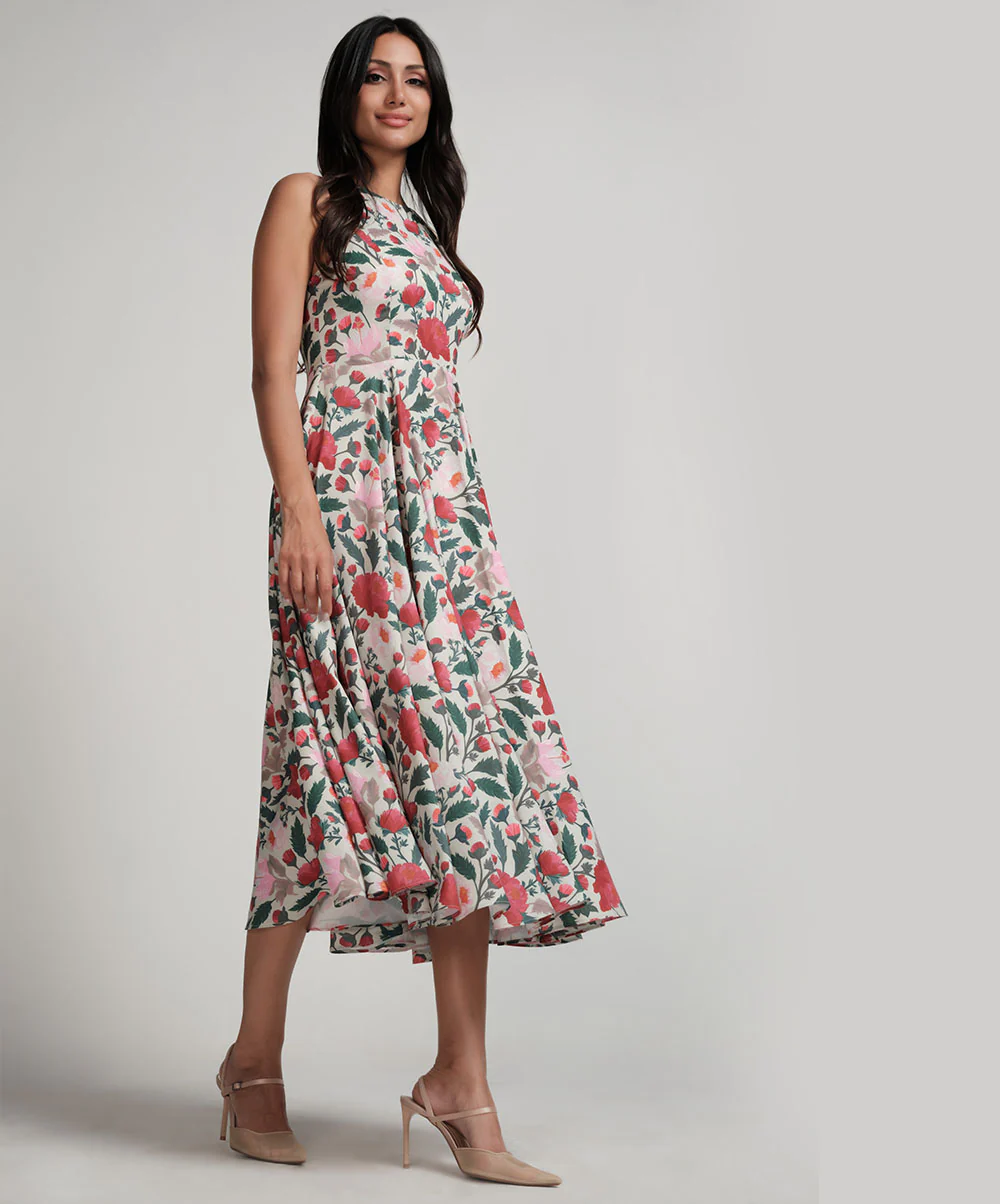 Halter Neck Printed Floral Dress - Image 3