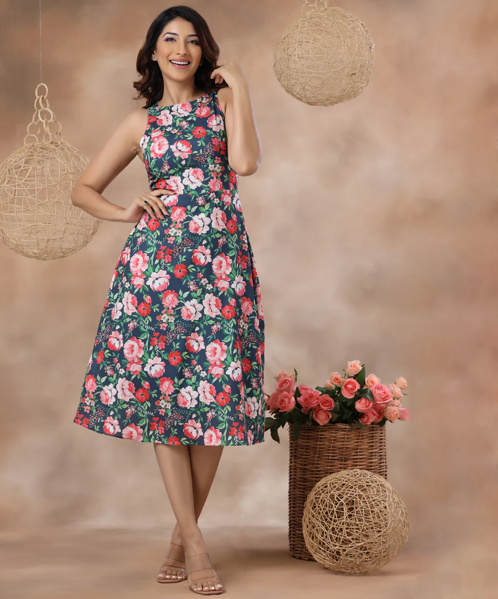 Halter Neck Printed Midi Dress