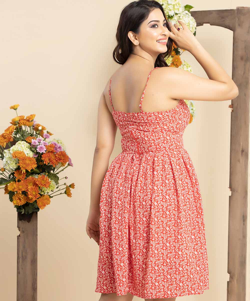 Red Halter Neck Strappy Printed Dress - Image 3