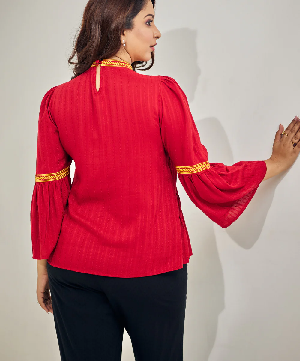 Heavy Embroidery Flouncy Sleeve Cotton Top - Image 3