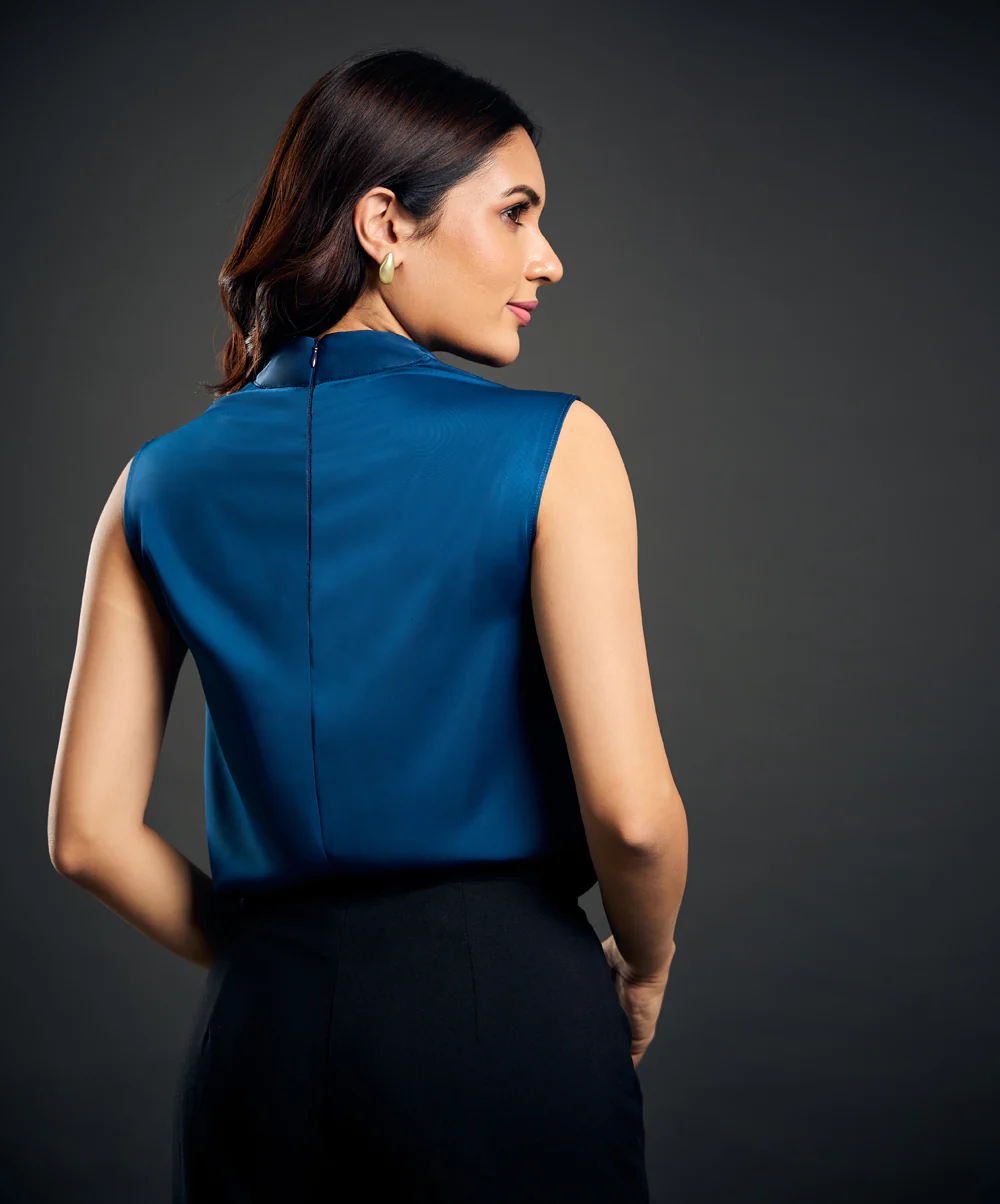 High Cowl Neck Blue Top - Image 3