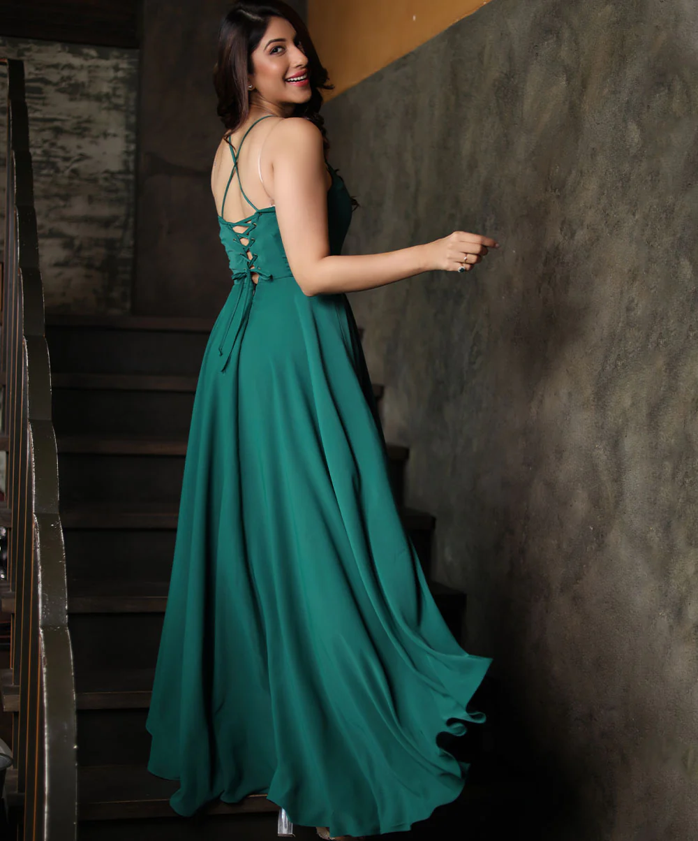 High Low Dark Green Maxi Dress - Image 2
