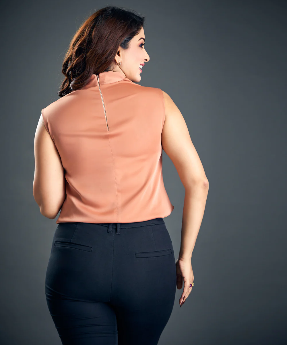 High Neck Brown Satin Top - Image 4