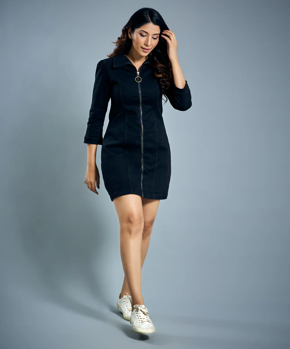 Keep It Casual Black Denim Dress - Image 2