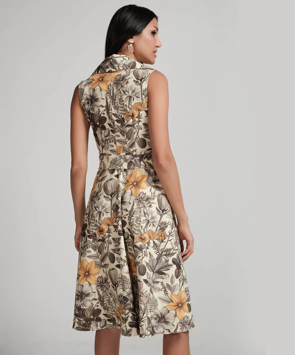 Lapel Attached Printed Sleeveless Dress - Image 4