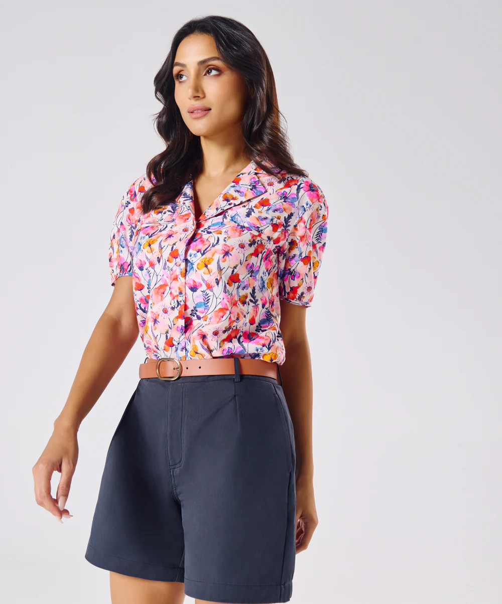 Lapel Collar Short Sleeve Printed Shirt - Image 3