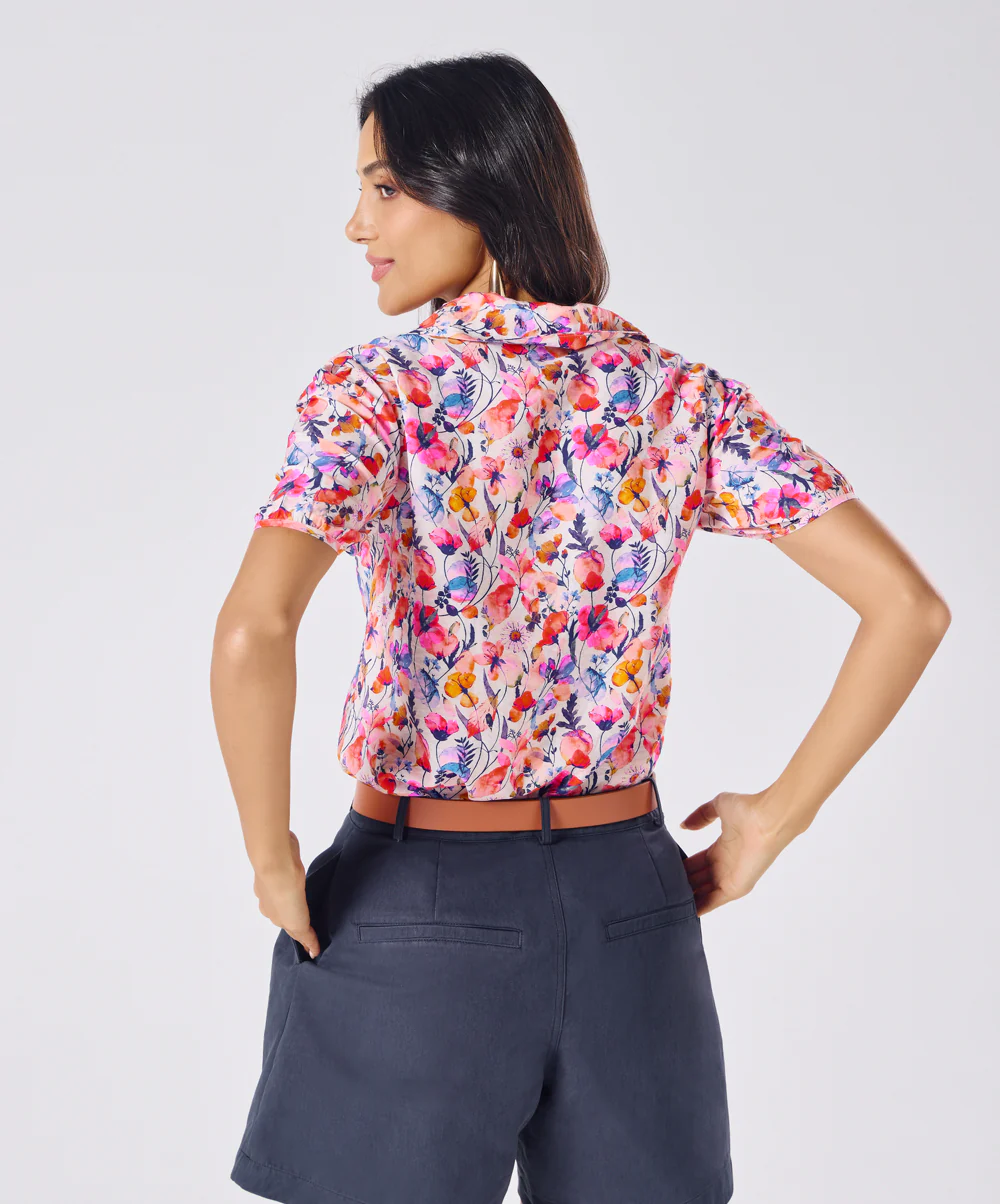 Lapel Collar Short Sleeve Printed Shirt - Image 6