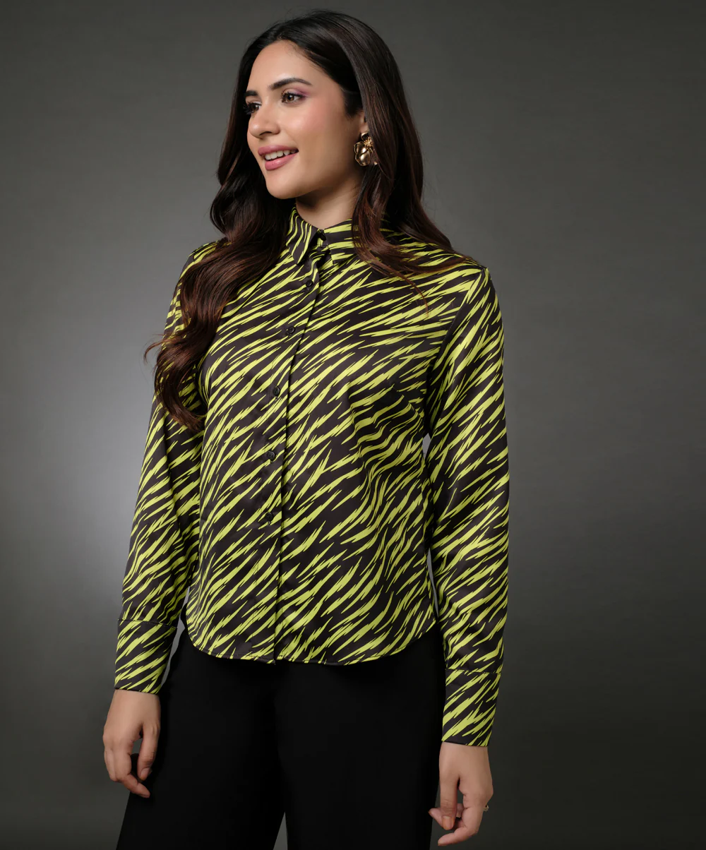 Lapel Long Sleeve Printed Top With A Cuff - Image 3