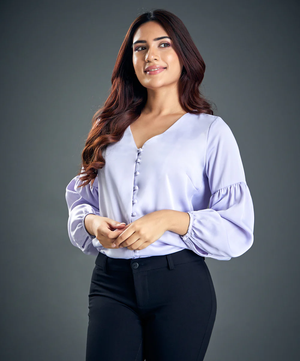 Lavender Chiffon Long Sleeve Top - Image 3