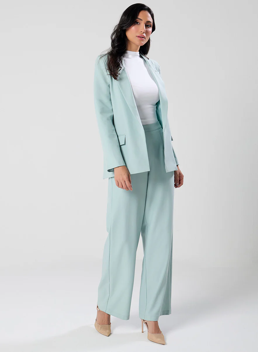 Light Green Pointed Label Collared Blazer