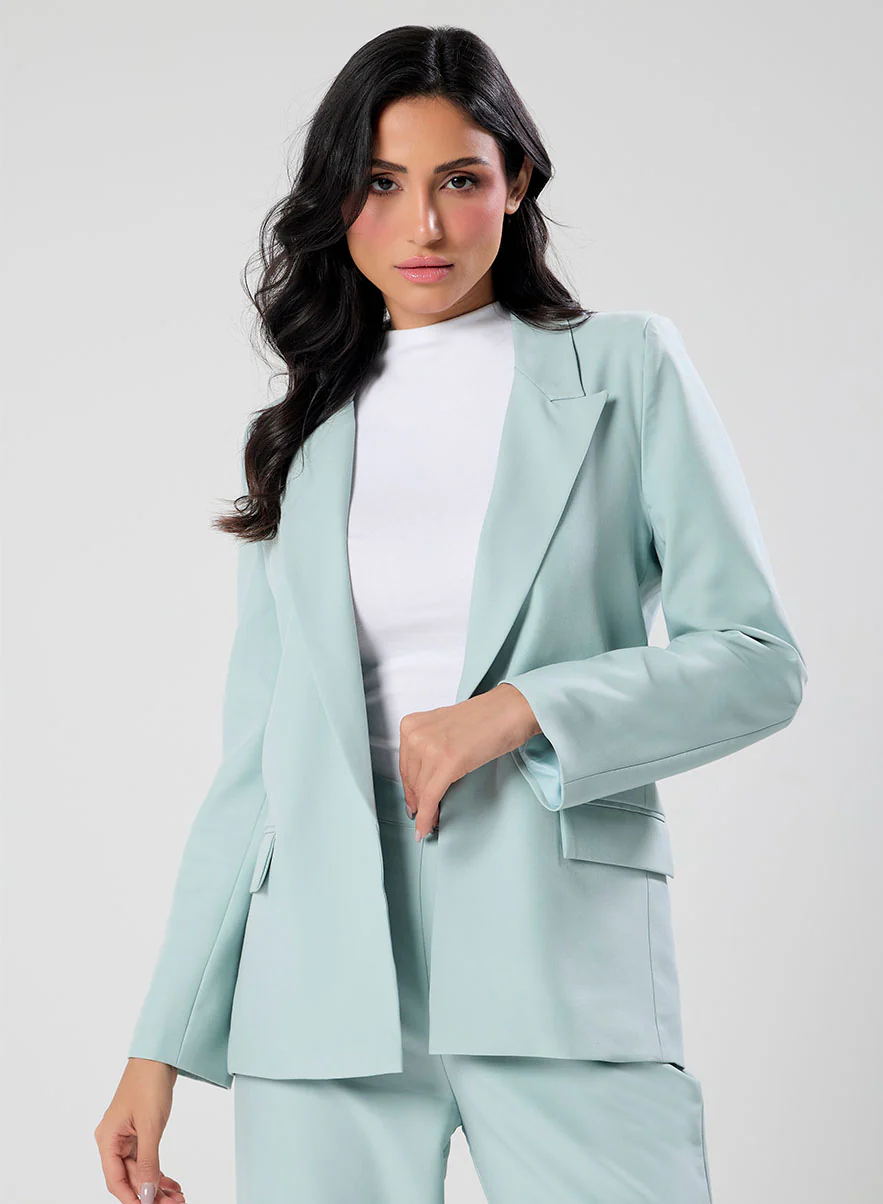 Light Green Pointed Label Collared Blazer - Image 3