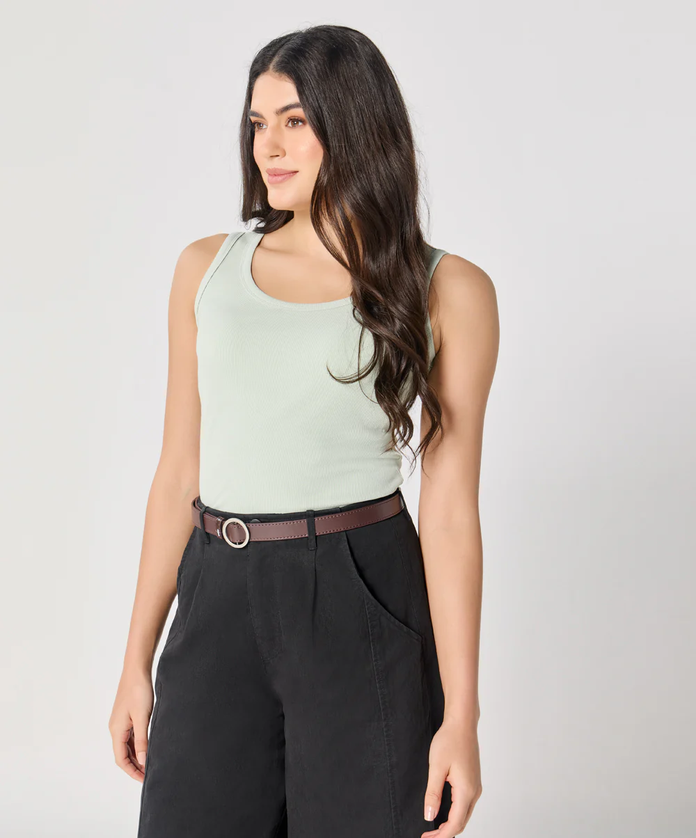 Light Green Rib Cami Top - Image 4