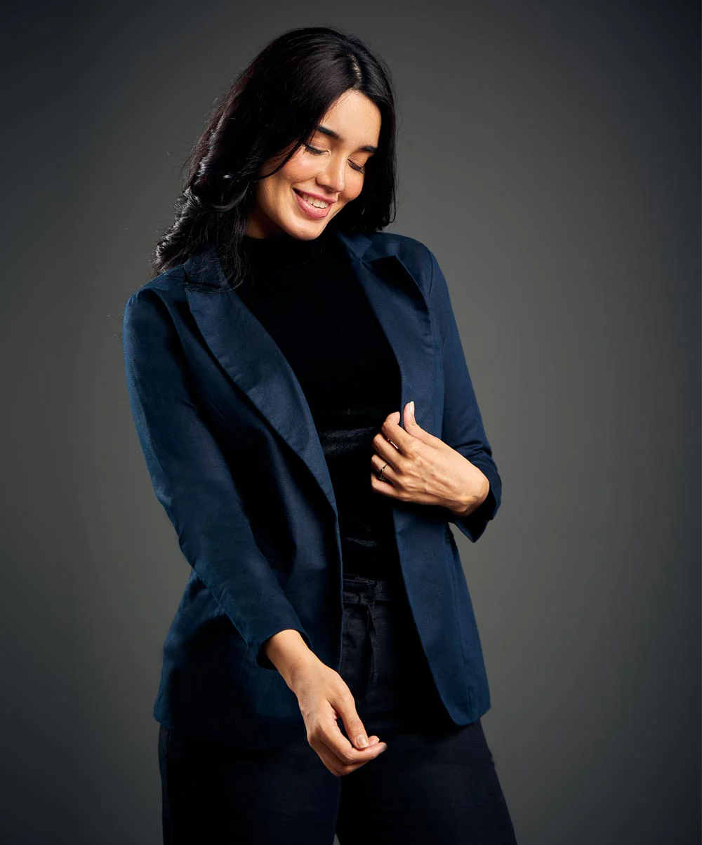 Linen Ladies Blue Blazer