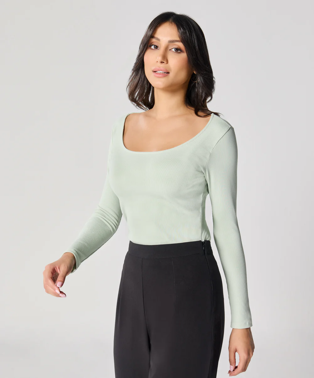 Long Sleeve Baby Green Rib Top - Image 3