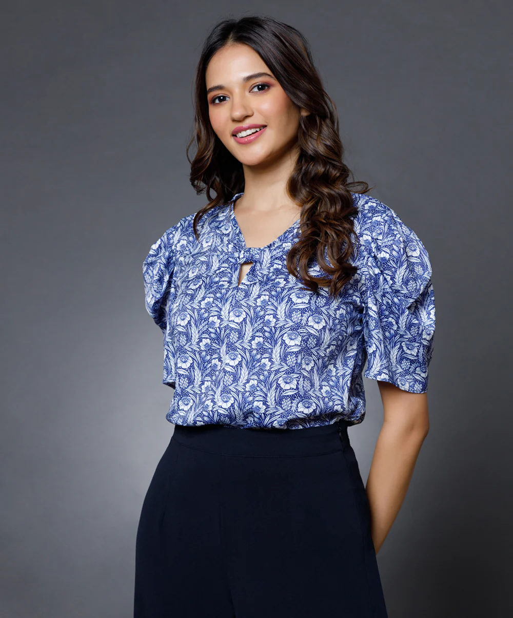 Chiffon Blue Vneck Top - Image 2