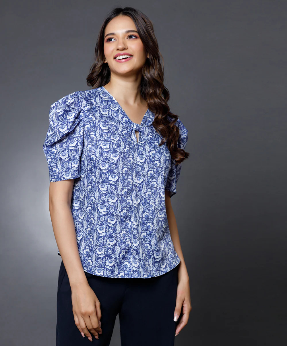 Chiffon Blue Vneck Top - Image 3