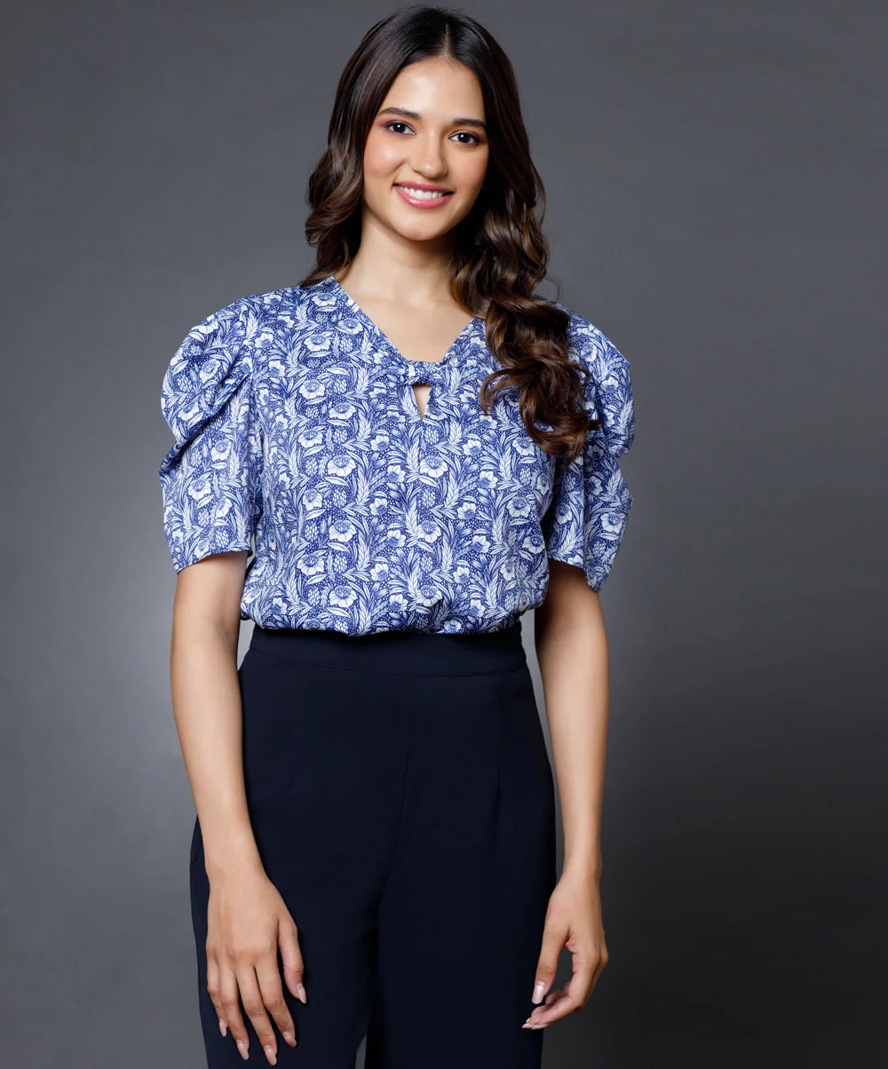 Chiffon Blue Vneck Top - Image 4