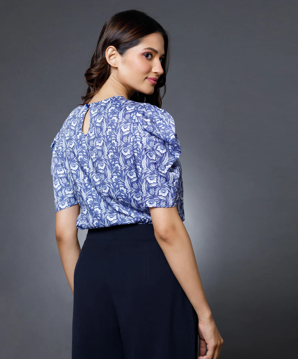 Chiffon Blue Vneck Top - Image 5