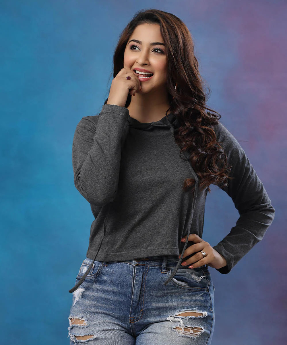 Long Sleeve Dark Grey Hoodie Tee - Image 2