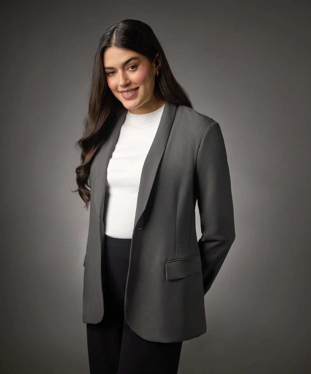 Long Sleeve Formal Blazer With Pockets- Dark Grey - Image 4