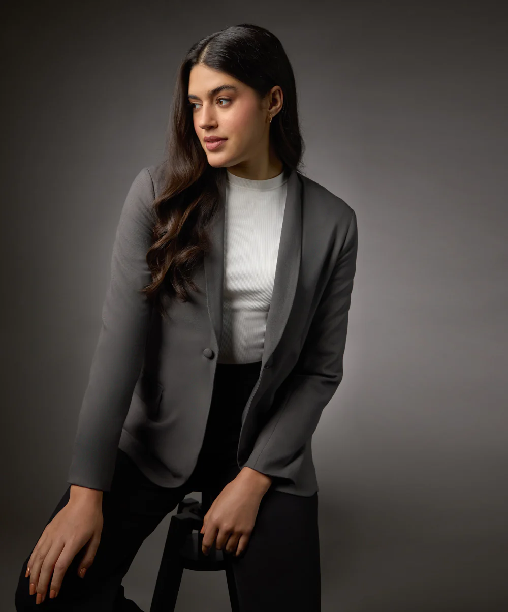 Long Sleeve Formal Blazer With Pockets- Dark Grey - Image 5