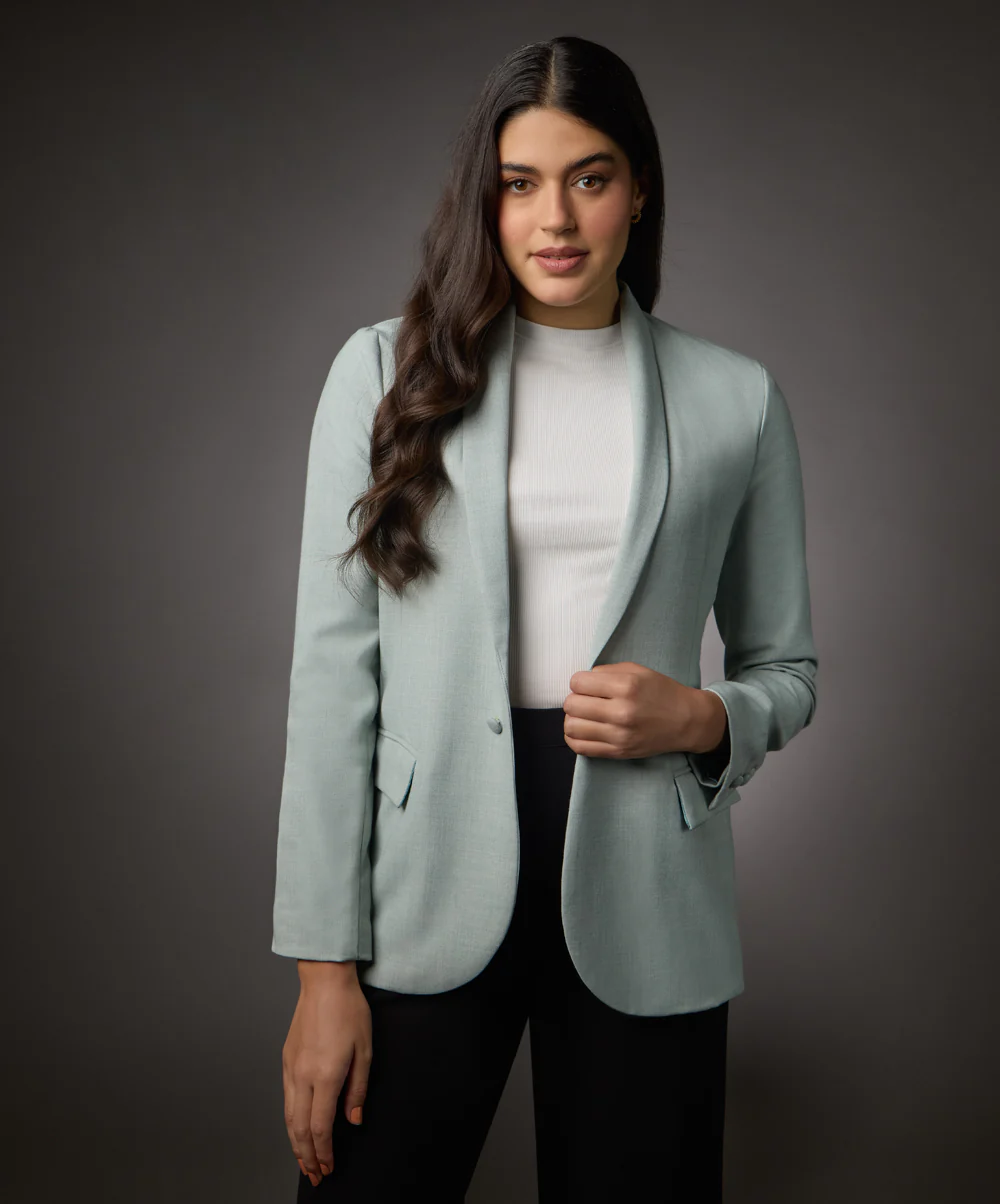 Long Sleeve Formal Blazer With Pockets -Light Blue - Image 2