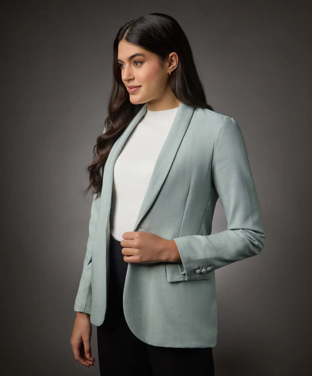 Long Sleeve Formal Blazer With Pockets -Light Blue - Image 3