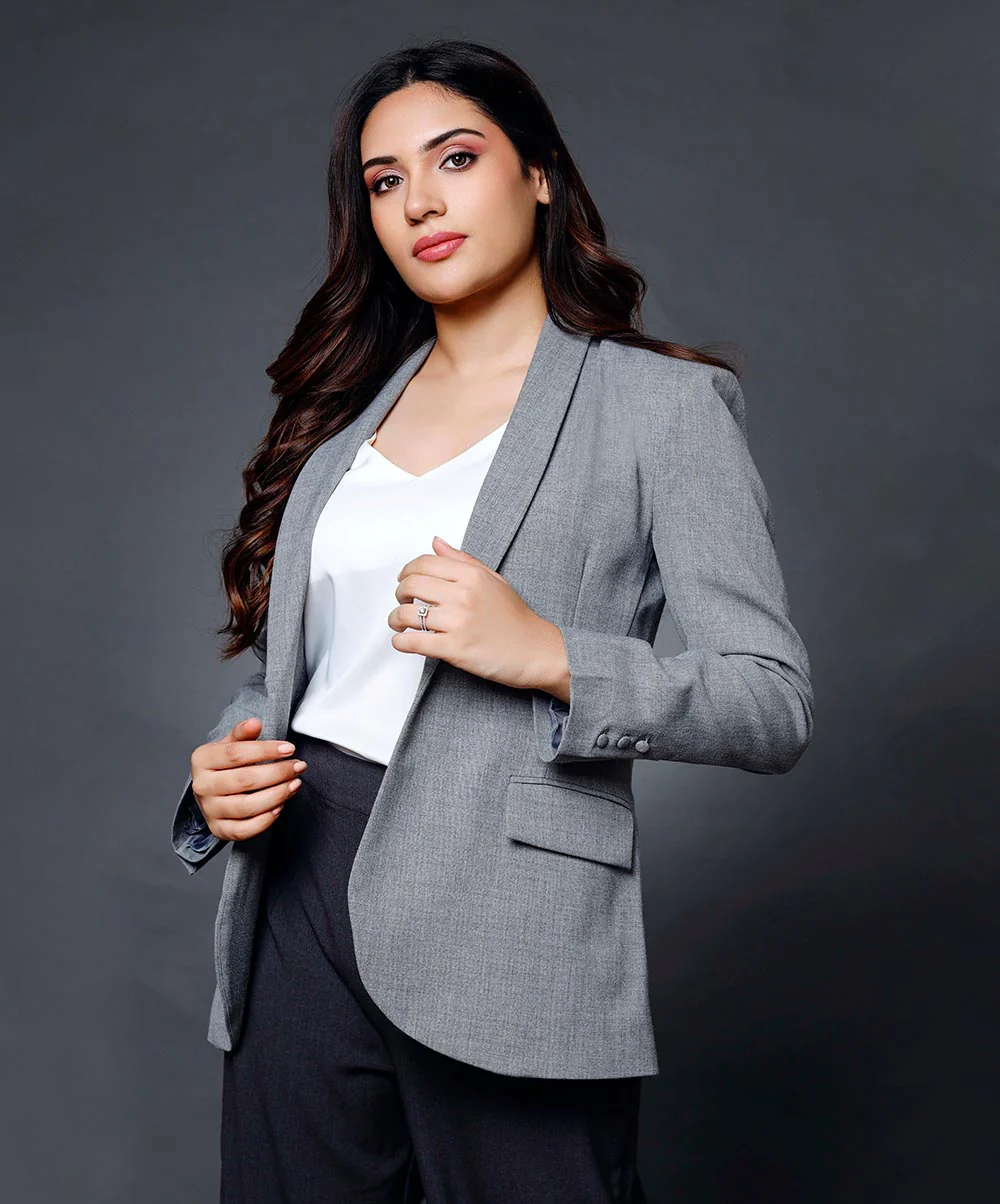 Long Sleeve Formal Blazer With Pockets-Light Grey - Image 2