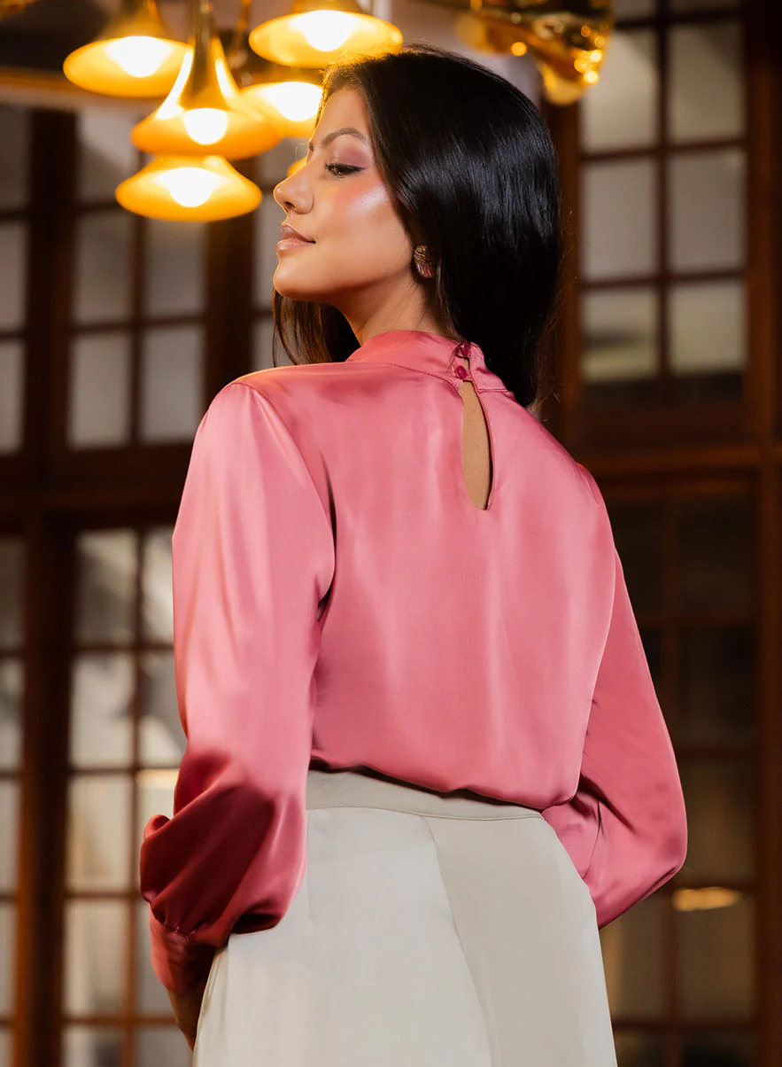 Long Sleeve High Neck Satin Top - Image 3