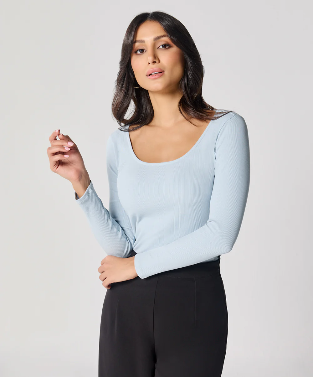 Long Sleeve Pale Blue Rib Top - Image 2