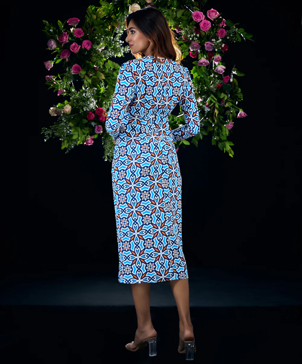 Long Sleeve Plunge Vneck Chiffon Dress - Image 4