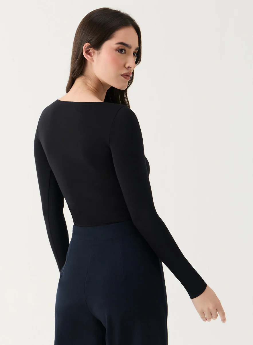 Long Sleeve Ponte Top - Black - Image 2