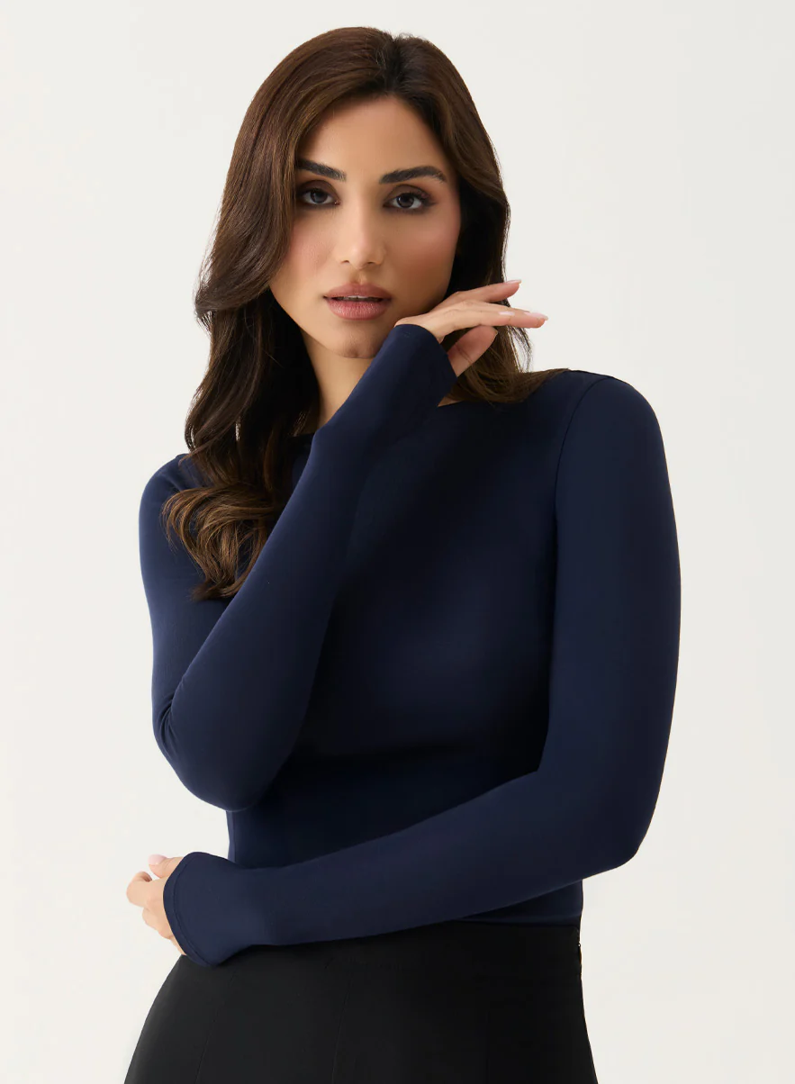 Long Sleeve Ponte Top - Navy Bue - Image 2