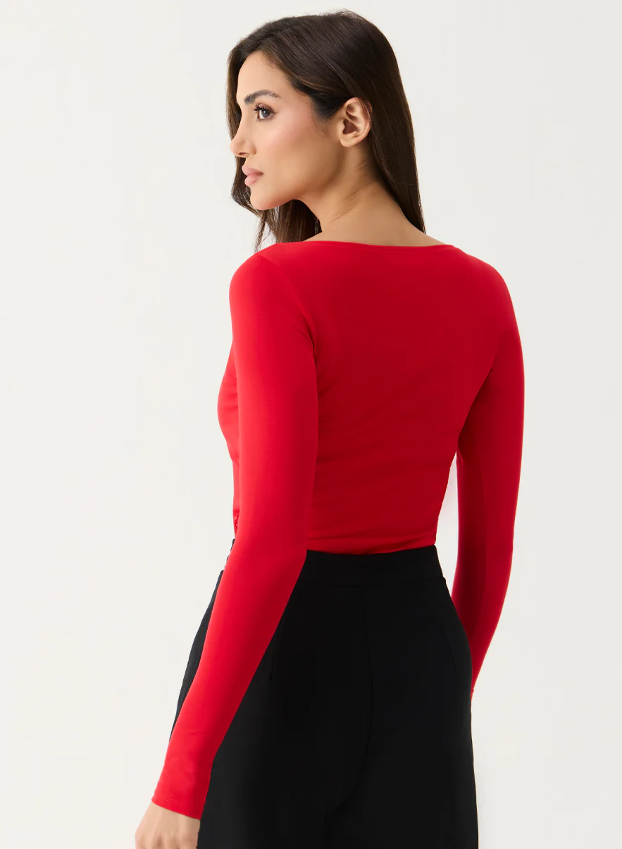 Long Sleeve Ponte Top - RED - Image 3
