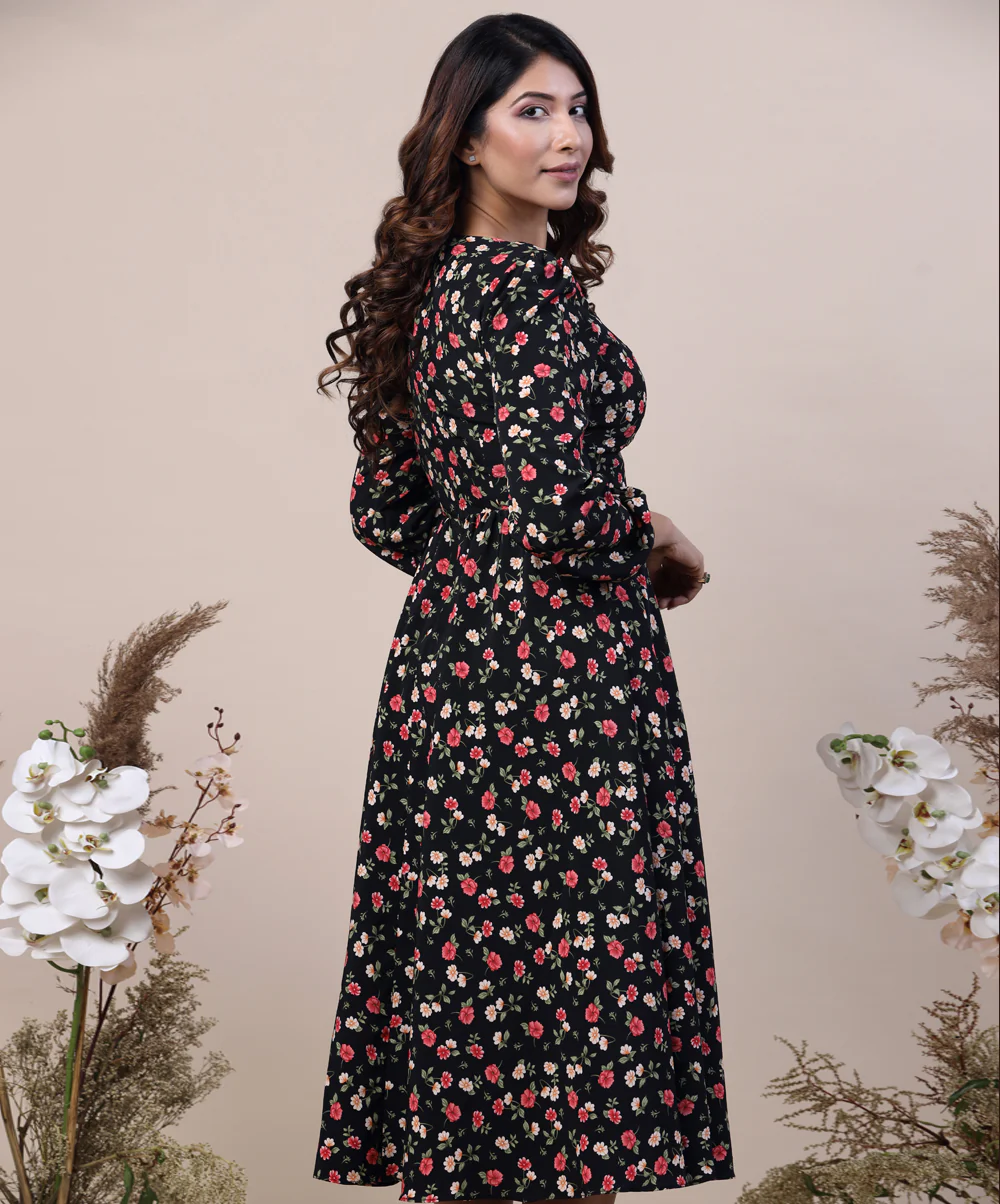 Long Sleeve Printed Gathered Bustier Dress - Image 2