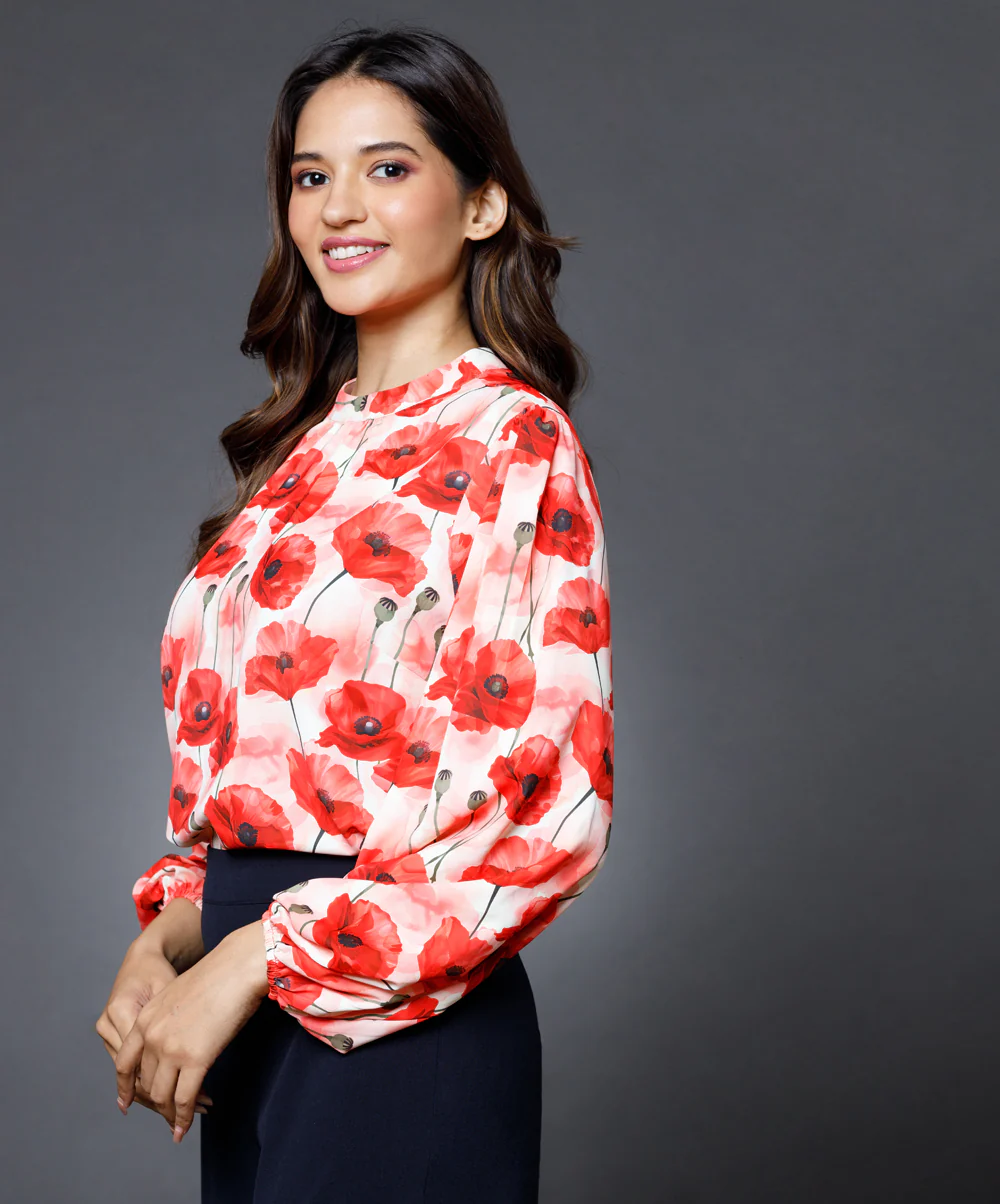 Long sleeve Red Printed Top - Image 4