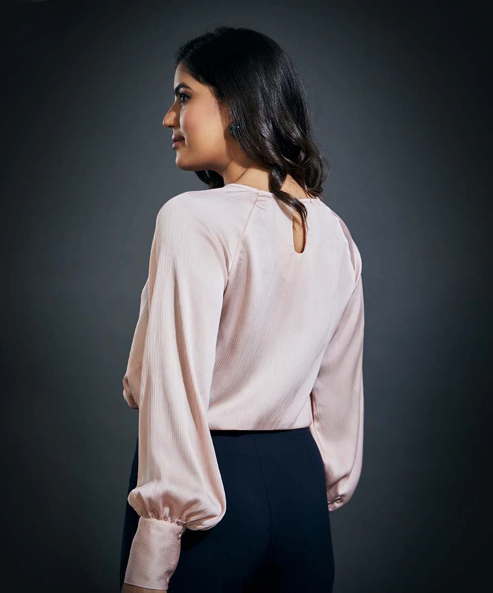 Long Sleeve Round Neck Top-Cream - Image 4
