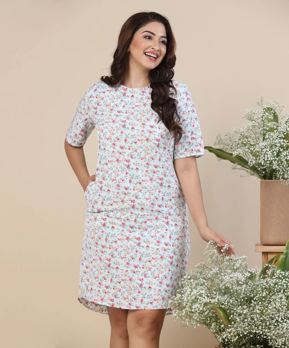Loose Fitted Basic Printed Mint Dress - Image 2