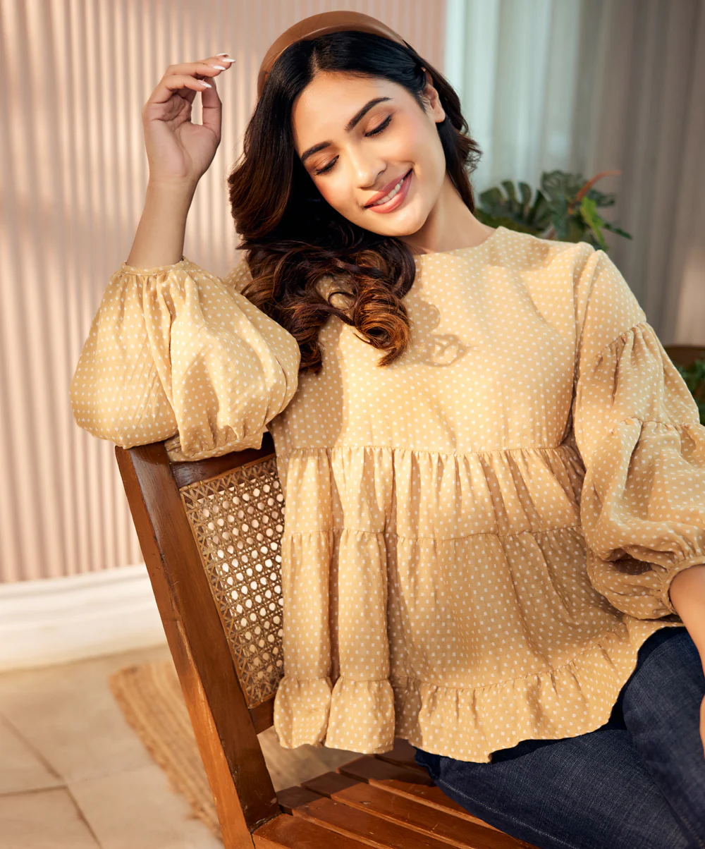Loose Fitted Cotton Beige Top - Image 6