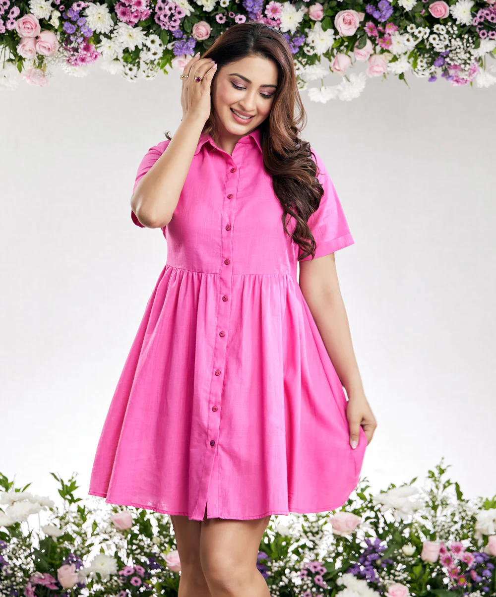 Loose Fitted Mini Half Shirt Dress - Image 5