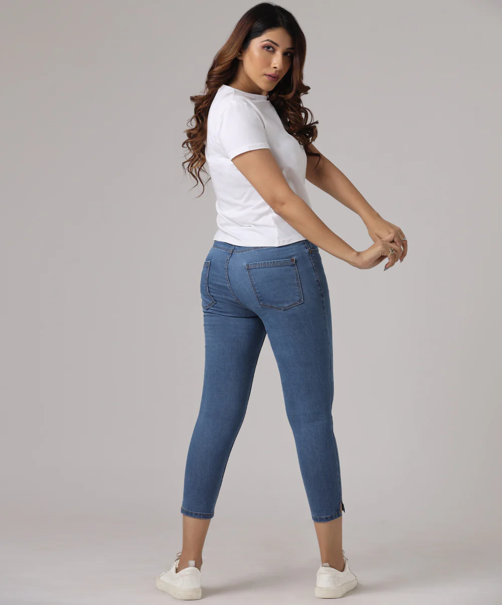Mid Waist Calf Length Slit Jean - Image 3