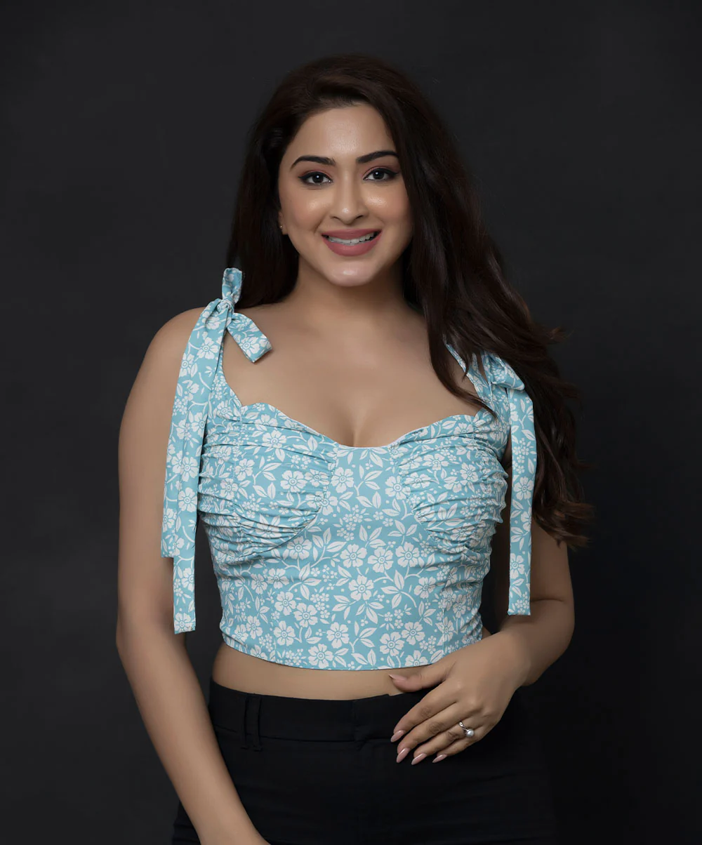 Mint Printed Bow Tie Top - Image 3