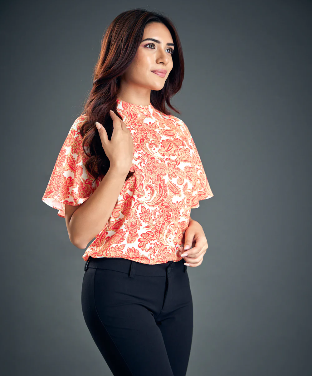 Mock Neck Angel Sleeve Chiffon Top - Image 3