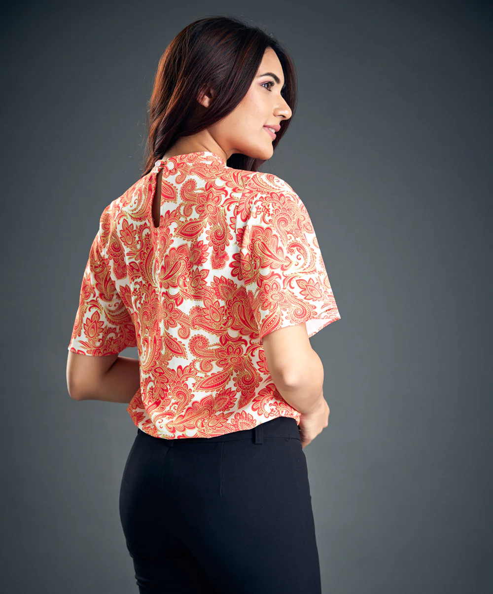 Mock Neck Angel Sleeve Chiffon Top - Image 4