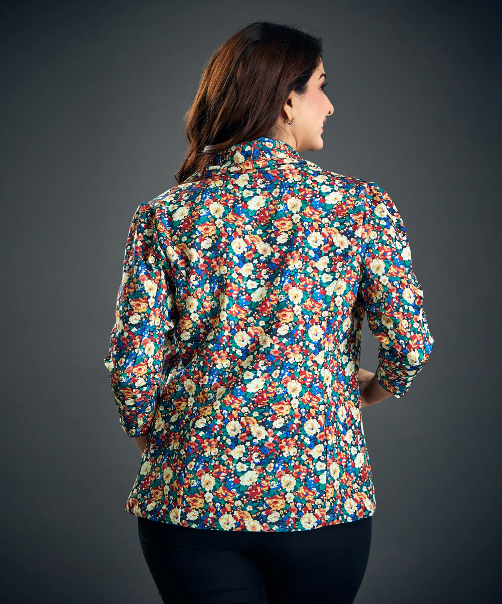 Multi-Colored Floral Printed Blazer - Image 2