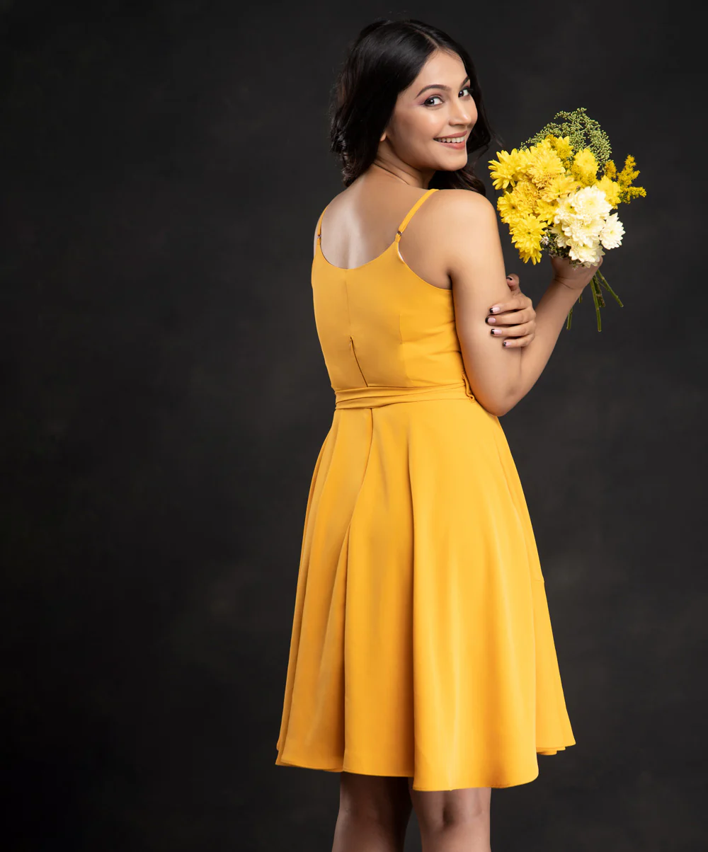 Mustard Overlap Neckline Mini Dress - Image 2