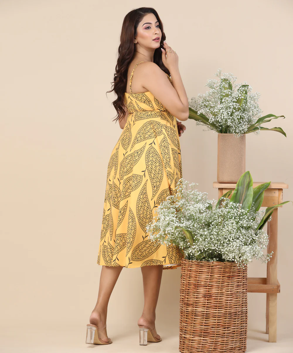 Mustard Printed Chiffon Dress - Image 2